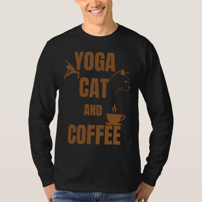 Yoga Cat and Coffee 2 T-Shirt (Vorderseite)
