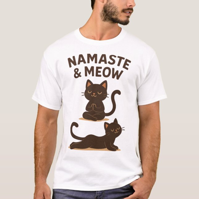 Yoga Cat Design - Namaste & Meow T-Shirt (Vorderseite)