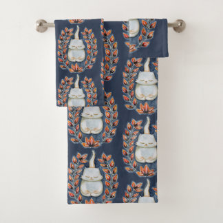 Yoga Cat Indigo Handtuch Set