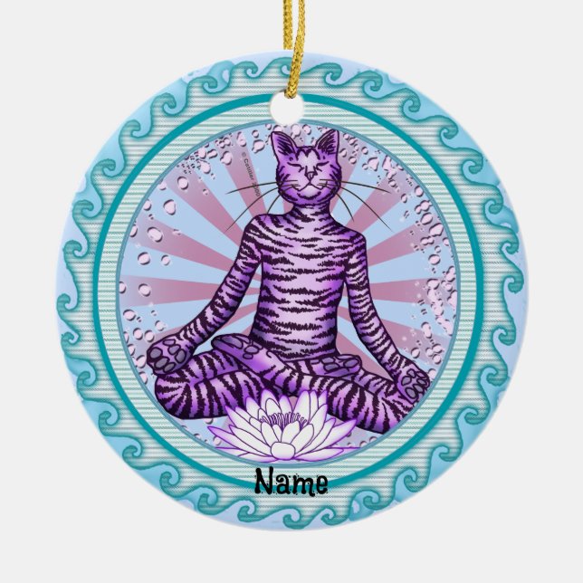 Yoga Cat Keramik Ornament (Vorne)
