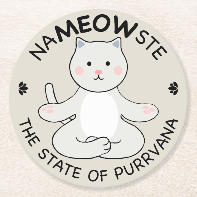 Yoga Cat - Namowste Runder Pappuntersetzer (Vorderseite)