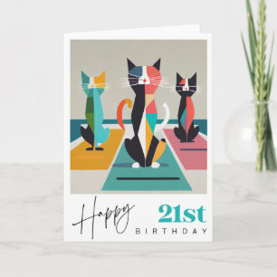 Yoga Cats 21. Geburtstag Karte