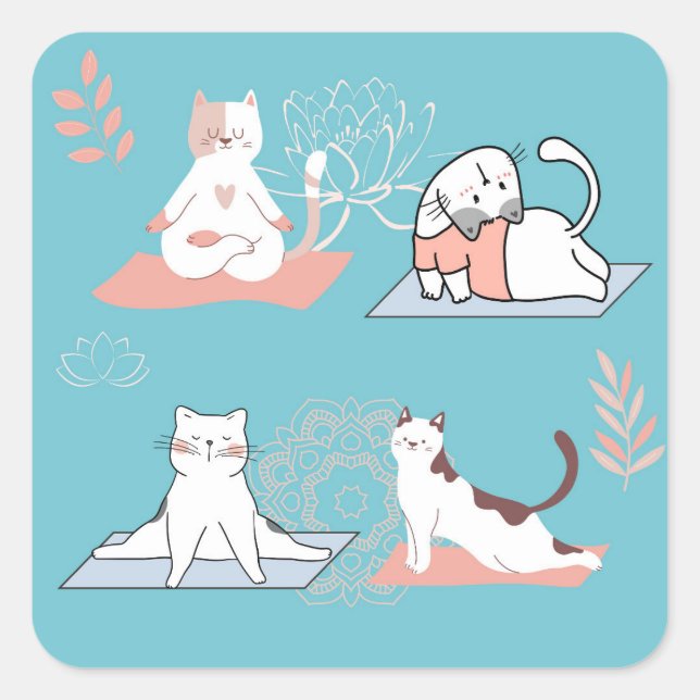 Yoga Cats Lotus Quadratischer Aufkleber (Vorderseite)