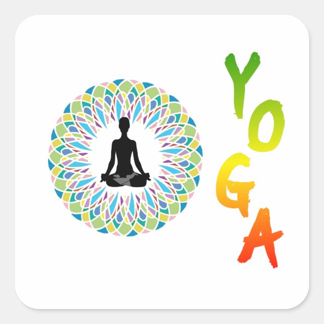 YOGA - CHAKRA UND MEDITUNG QUADRATISCHER AUFKLEBER (Vorderseite)