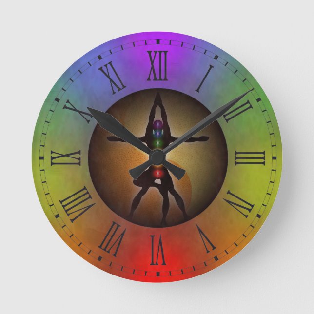 Yoga Chakras Yin Yang Grunge Kleine Runde Runde Wanduhr (Vorderseite)