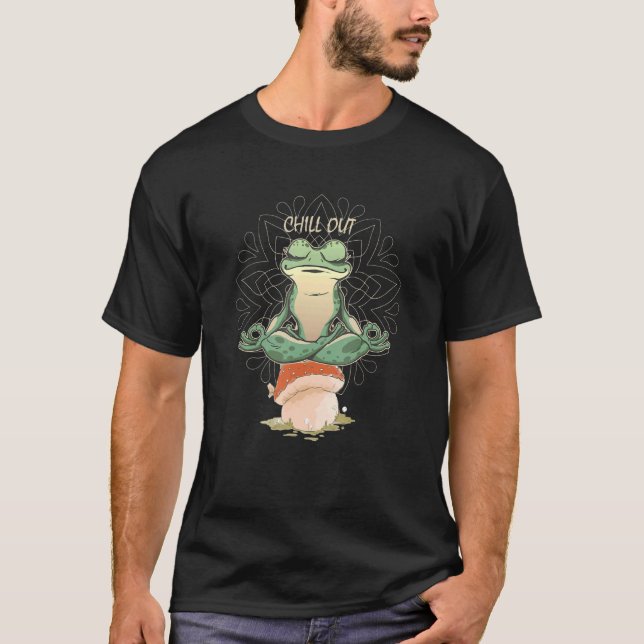 Yoga-Chill-Out-Frosch auf Pilz-Medit T-Shirt (Vorderseite)