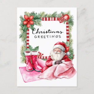 Yoga Christmas Santa Claus Posing Party Feiertagspostkarte