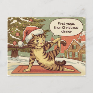 Yoga Christmas Vintag Cat Postkarte