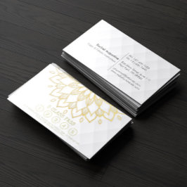 Yoga Class Pass Gold Mandala Floral White Leather Treuekarte