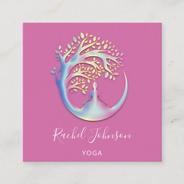 Yoga Classes School Logo Instructor QR Code Healin Quadratische Visitenkarte (Vorderseite)