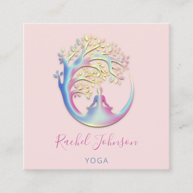 Yoga Classes School Logo-Instruktor QR Heilung Quadratische Visitenkarte (Vorderseite)