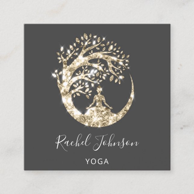 Yoga Classes School Logoinstruktor QR Black Gold Quadratische Visitenkarte (Vorderseite)