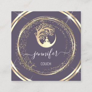Yoga Couch Therapeut Achtsamkeit QR Gold Lila Quadratische Visitenkarte