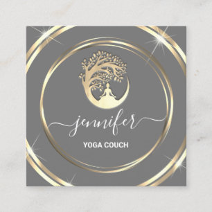 Yoga Couch Therapeut Achtsamkeit QRCODE Grau Gold Quadratische Visitenkarte