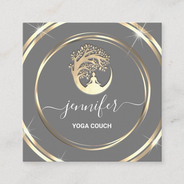 Yoga Couch Therapeut Achtsamkeit QRCODE Grau Gold Quadratische Visitenkarte (Vorderseite)