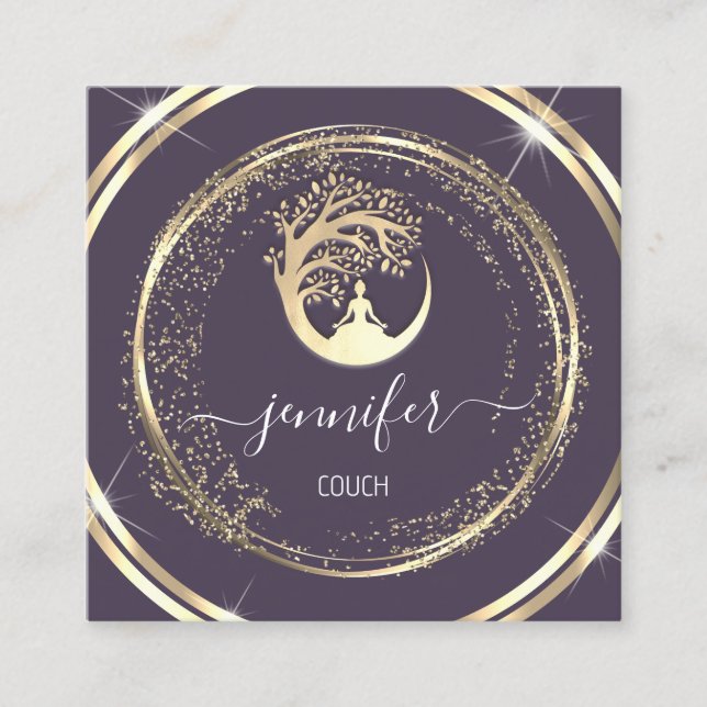 Yoga Couch Therapeut Aindfulness QR Gold Blue Quadratische Visitenkarte (Vorderseite)