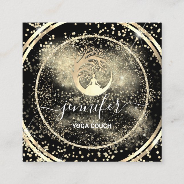 Yoga Couch Therapeut Logo QR Code Gold Black Quadratische Visitenkarte (Vorderseite)