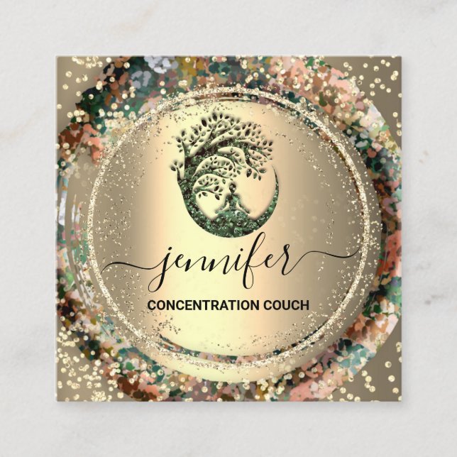 Yoga Couch Therapeut Logo QR Code Gold Confetti Quadratische Visitenkarte (Vorderseite)