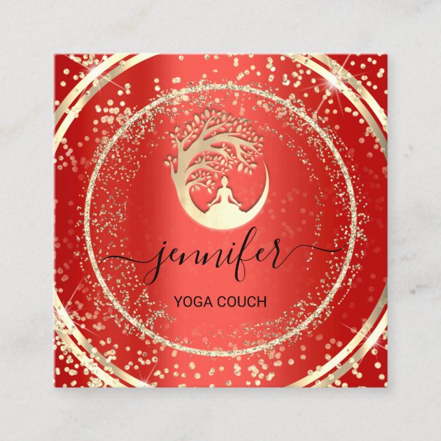 Yoga Couch Therapeut Logo QR Code Gold Glitzer Red Quadratische Visitenkarte (Vorderseite)