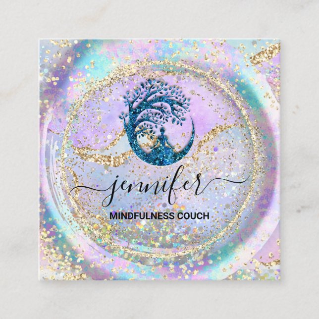Yoga Couch Therapeut Logo QR Code Holograph Blau Quadratische Visitenkarte (Vorderseite)