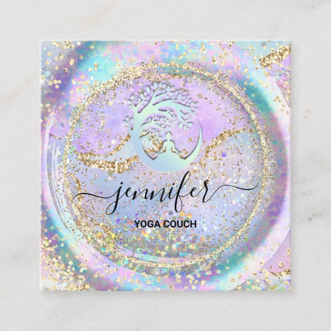 Yoga Couch Therapeut Logo QR Code Holograph Gold Quadratische Visitenkarte (Vorderseite)