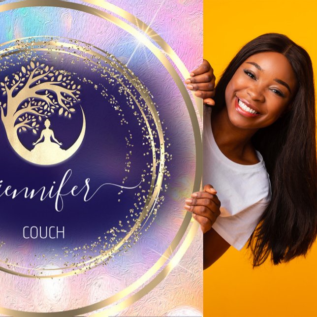 Yoga Couch Therapeutin Adenfulness QRCODE Gold Blu Quadratische Visitenkarte (Von Creator hochgeladen)