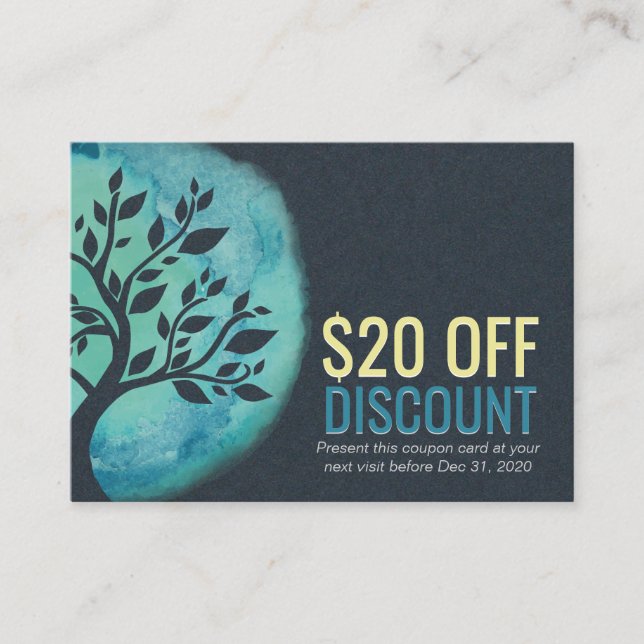 YOGA Discount Coupon Loyalty Watercolor Aquamarine (Vorderseite)