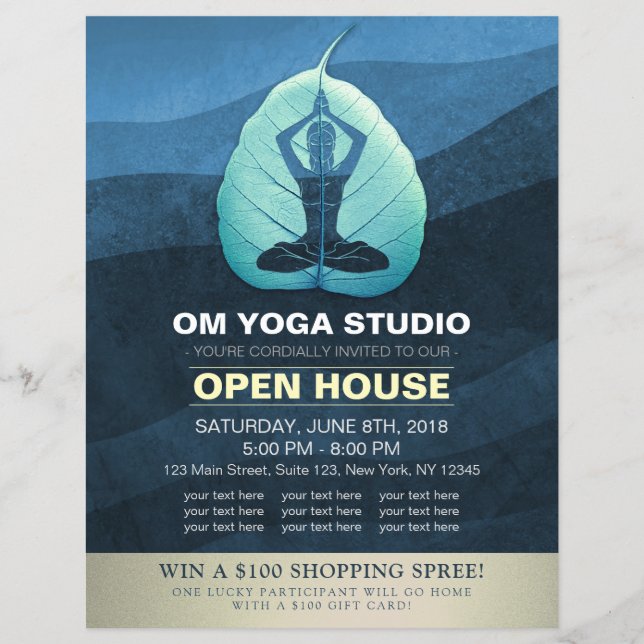 Yoga Doacher Meditation Pose Bodhi Leaf Open House Flyer (Vorne)
