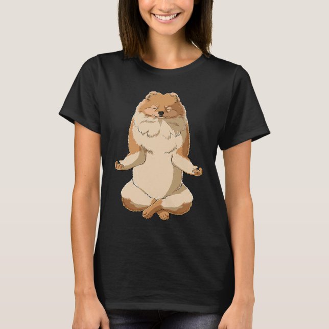 Yoga Dog Pomeranian T-Shirt (Vorderseite)