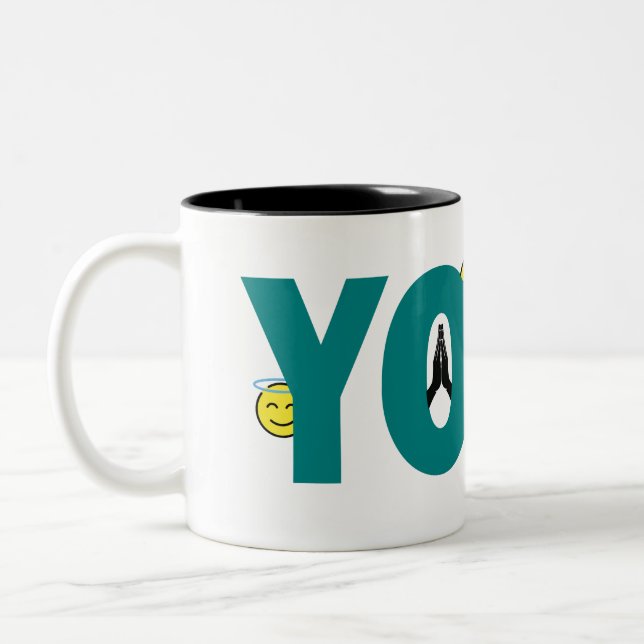 Yoga-Emoji-Tasse Zweifarbige Tasse (Links)