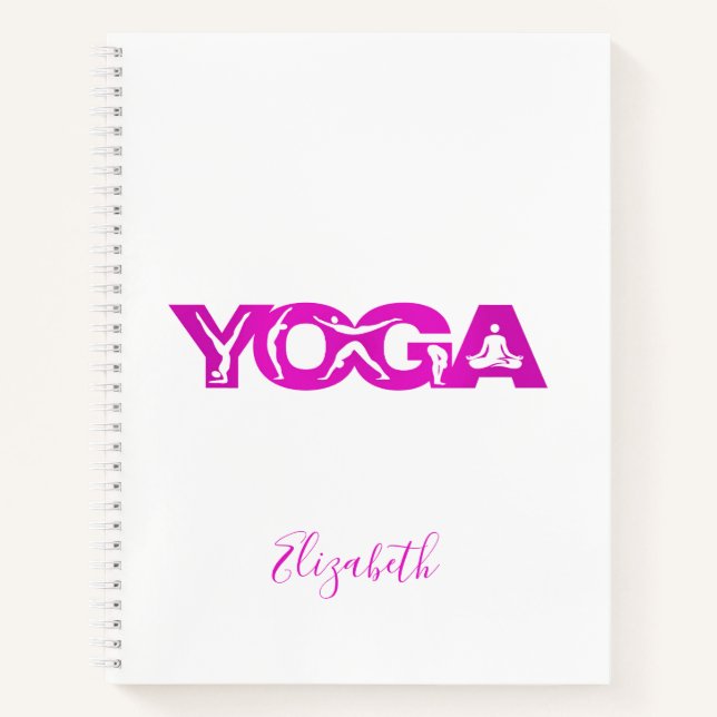 Yoga-Fitness lila weißer Name Notizbuch (Vorderseite)