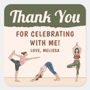 Yoga Frauen Stretching Yoga Geburtstag Danke Quadratischer Aufkleber