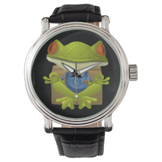 Yoga Frog Vintages Lederband schwarz Armbanduhr