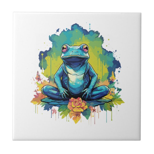 Yoga Frog Wasserfarbe Stil Fliese (Vorderseite)