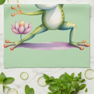 Yoga-Frosch mit Lotus-Aquarell Geschirrtuch