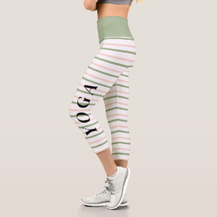 Yoga Geometric Pink und Green Stripes Capri Leggings
