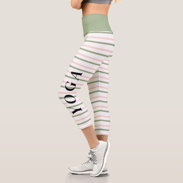 Yoga Geometric Pink und Green Stripes Capri Leggings (Links)