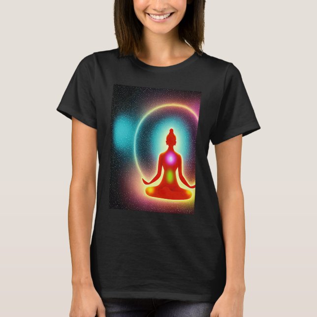 Yoga Girl Female Sun Salutation Meditation Chakra T-Shirt (Vorderseite)