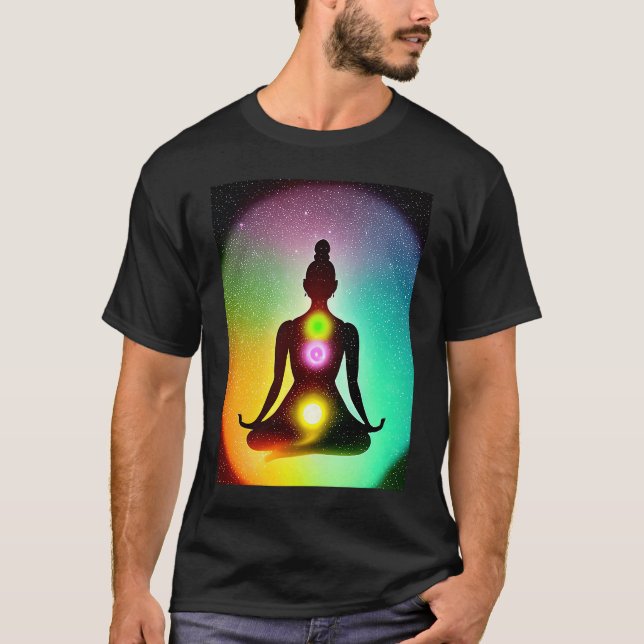 Yoga Girl Female Sun Salutation Meditation Chakra T-Shirt (Vorderseite)