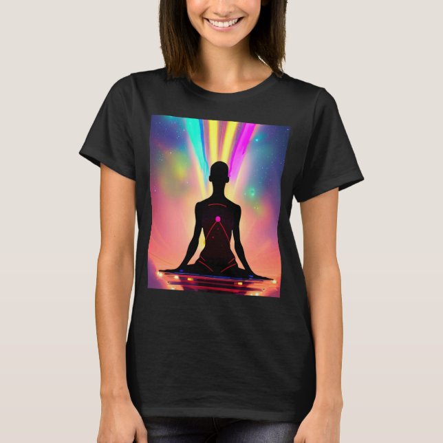 Yoga Girl Female Sun Salutation Meditation Chakra T-Shirt (Vorderseite)