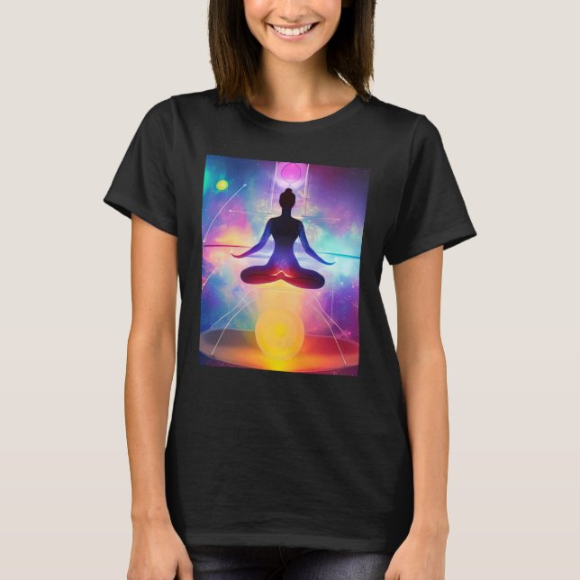 Yoga Girl Female Sun Salutation Meditation Chakra T-Shirt (Vorderseite)