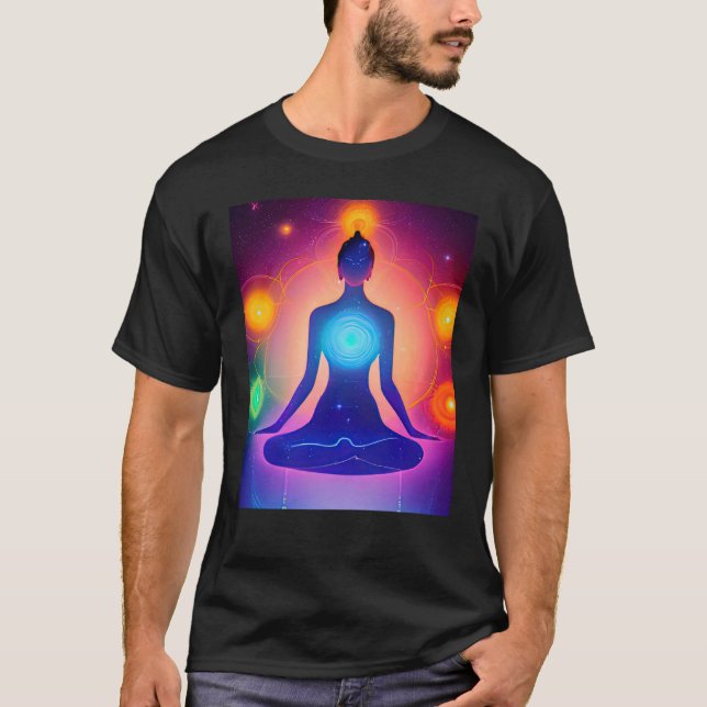 Yoga Girl Female Sun Salutation Meditation Chakra T-Shirt (Vorderseite)