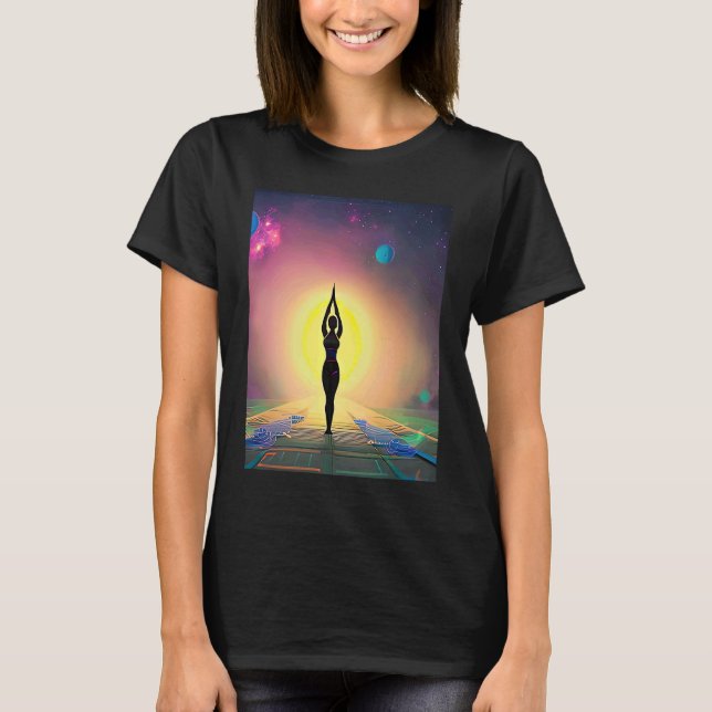 Yoga Girl Female Sun Salutation Meditation Chakra T-Shirt (Vorderseite)