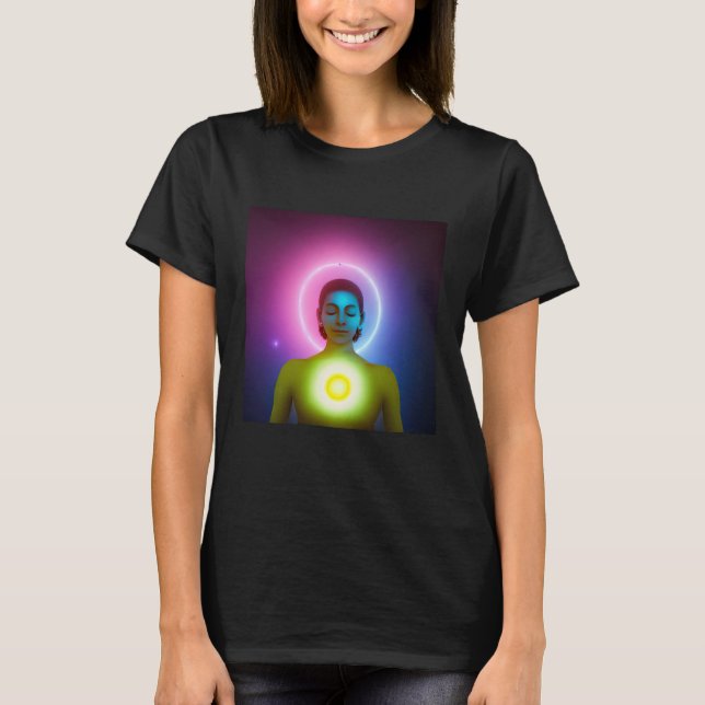 Yoga Girl Female Sun Salutation Meditation Chakra T-Shirt (Vorderseite)