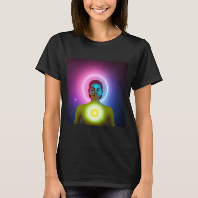Yoga Girl Female Sun Salutation Meditation Chakra T-Shirt (Vorderseite)