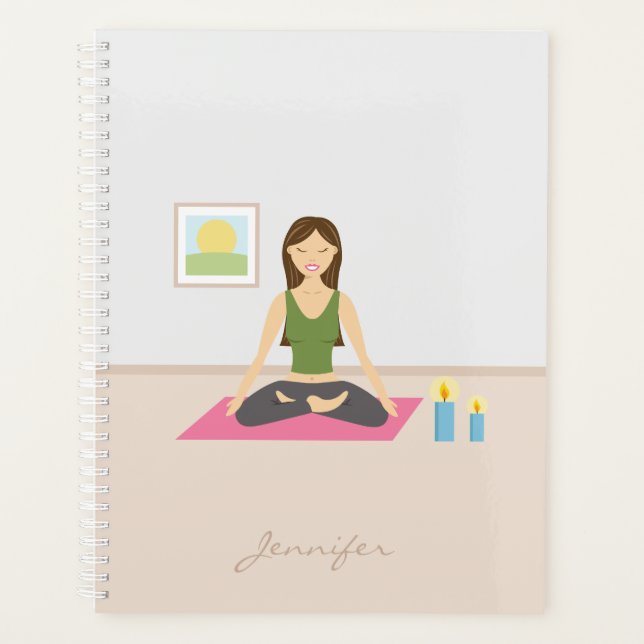 Yoga Girl Illustration mit personalisierbarem Name Planer (Vorderseite)