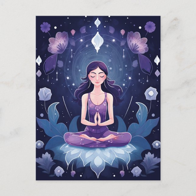 Yoga Girl Meditation, Crystal Dreamy Lila Lotus Postkarte (Vorderseite)