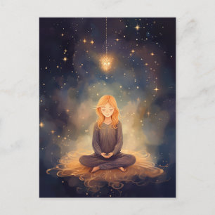 Yoga Girl meditieren, Dreamy Star Clouds Celestial Postkarte