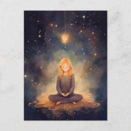 Yoga Girl meditieren, Dreamy Star Clouds Celestial Postkarte