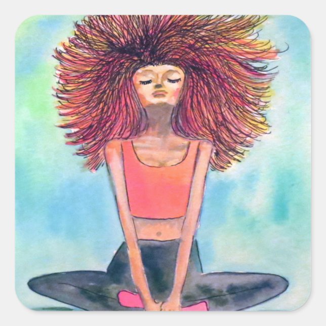 Yoga Girl Serenity Art Quadratischer Aufkleber (Vorderseite)
